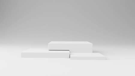 Pedestal of Platform display white stand podium on light  room background. Blank Exhibition or empty product shelf. 3D renderingの写真素材
