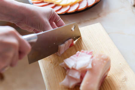 homemade snacks. slicing on a plate closeupの写真素材