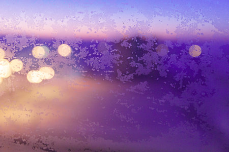 Frosty pattern on the glass. The figure is made of cold air.の写真素材