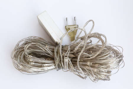 Old not working garland to decorate the Windows. Vintage garland. Diode lights on the garland.の写真素材