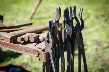 Forge. Blacksmith's tool. Hand-made antique tool for blacksmithing. Blacksmith handmade.の写真素材