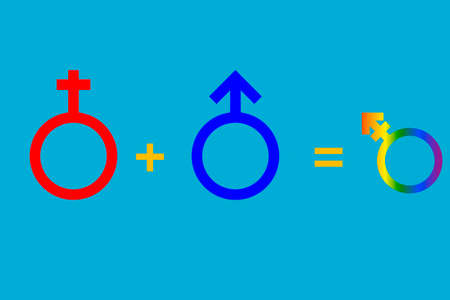 Male and female symbols. The concept of the birth of a bisexual child in a traditional family.のイラスト素材