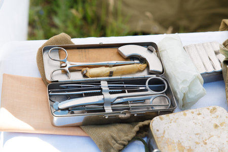 Medical instruments of the early 19th century. Field surgery.の写真素材