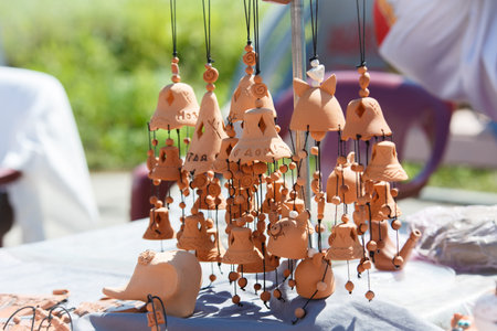 Clay bells, Souvenirs from clay as a gift.の写真素材