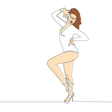 One continuous line drawing. Silhouette of a woman with painted skin. Minimalism in drawing. Vector illustration.のイラスト素材