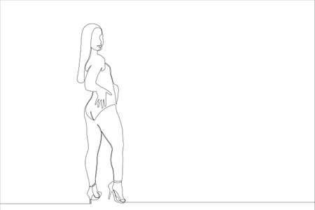 Continuous one line drawing of a girl in dance.のイラスト素材