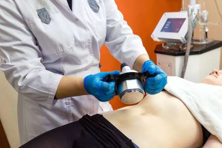 Ultrasound cavitation therapy burning subcutaneous fat in a beauty salon.