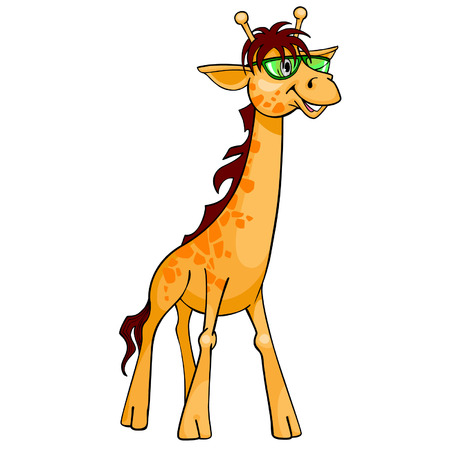 giraffe in green glasses, cartoonのイラスト素材