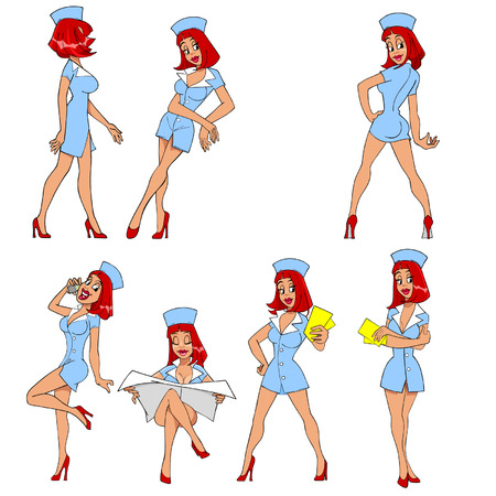 beautiful girl nurse, posing, setのイラスト素材