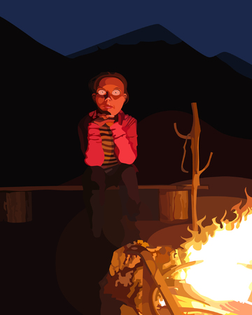 funky man around the campfire at nightのイラスト素材