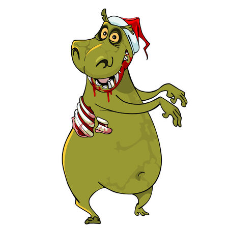 cartoon funny hippo zombie in santa hatのイラスト素材
