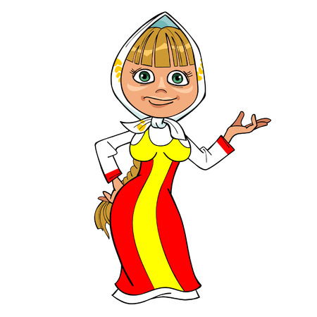 cartoon girl in Russian national dressのイラスト素材
