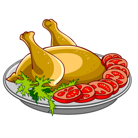 chicken baked with vegetables on a platterのイラスト素材