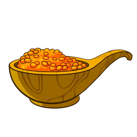 wooden cup filled with red caviarのイラスト素材