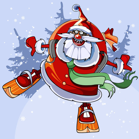 cheerful Santa Claus on skis fliesのイラスト素材