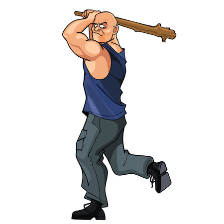 bald strong man brandishing cudgelのイラスト素材