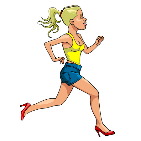 cartoon woman in high heels running, side viewのイラスト素材