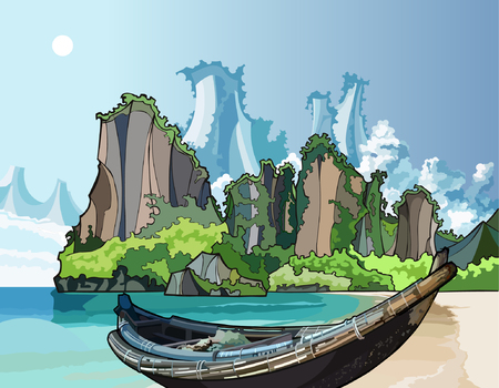 Native boat on the Bay Oceanのイラスト素材