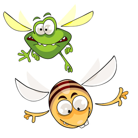 cartoon bee and insects flyのイラスト素材