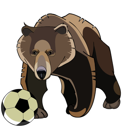 cartoon brown bear with soccer ballのイラスト素材