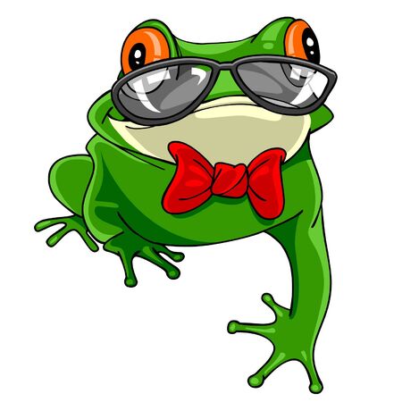 Cartoon green frog with a bow tie in glassesのイラスト素材