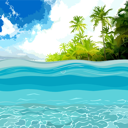 view through the depths of the ocean shore with palm treesのイラスト素材