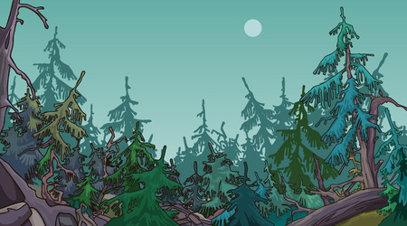 cartoon dense coniferous forestのイラスト素材