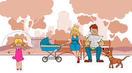 Cartoon ideal family are in the parkのイラスト素材