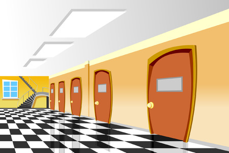 cartoon interior corridor curve Schoolのイラスト素材