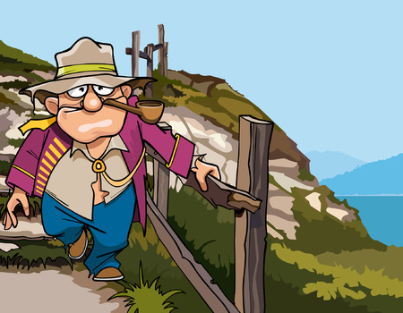 cartoon pirate beggar down the stairs from the mountainのイラスト素材