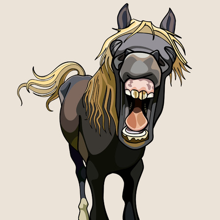 funny horse neighs wide open mouthのイラスト素材