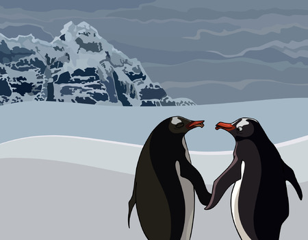 cartoon the penguins couple in the northのイラスト素材