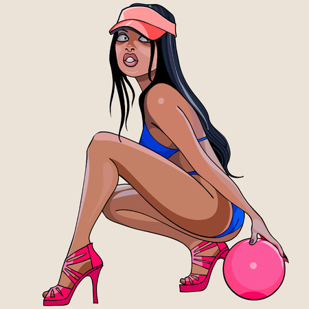 cartoon sexy girl sat down with the ballのイラスト素材