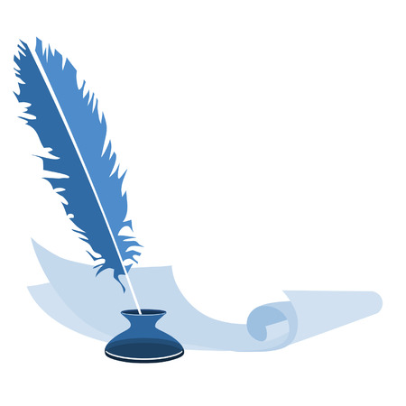 blue feather pen in the ink and paperのイラスト素材
