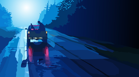 Car pickup goes on night roadのイラスト素材