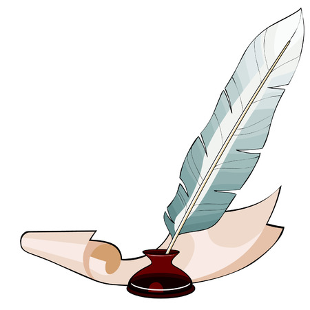 feather pen in the ink and paperのイラスト素材