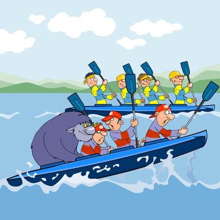 cartoon rowing competitionsのイラスト素材