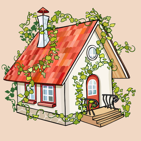 cartoon fairy house overgrown with ivyのイラスト素材