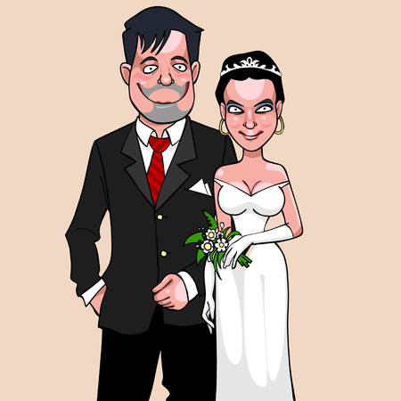 cartoon bride and groomのイラスト素材
