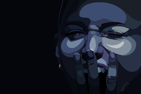 emotional man covers his mouth with his hand in the darkのイラスト素材