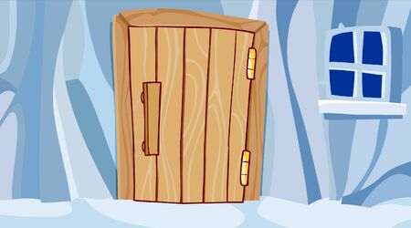 cartoon ice wall with door and windowのイラスト素材