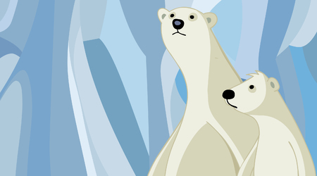 cartoon polar bear mother with her babyのイラスト素材