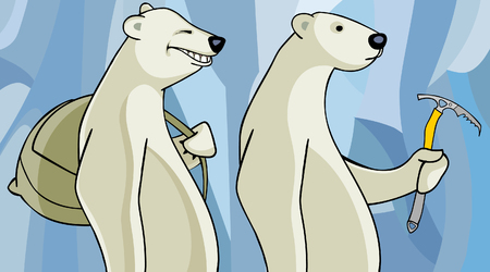 cartoon polar bears with a backpack and a pickaxeのイラスト素材