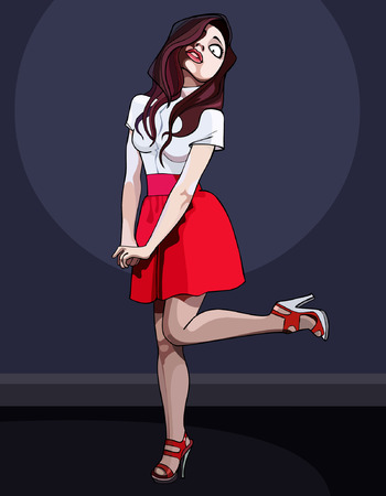 cartoon cute girl posing on one legのイラスト素材