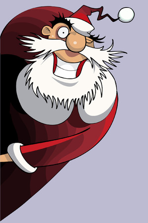 cartoon cheerful Santa peeping from behind a corner and winksのイラスト素材