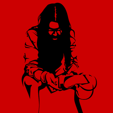 Zombie woman silhouette on a red backgroundのイラスト素材