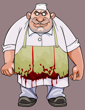 cartoon big fat man in a bloodstained apronのイラスト素材