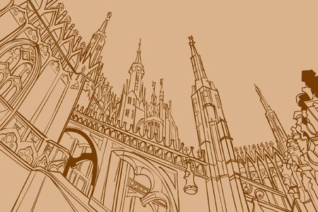 contour drawing of the castle a temple in the Gothic styleのイラスト素材