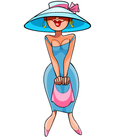 cartoon funny flirtatious woman in a hatのイラスト素材