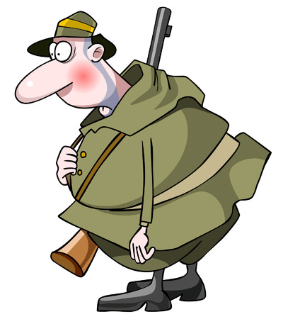 cartoon surprised man hunter with a gunのイラスト素材